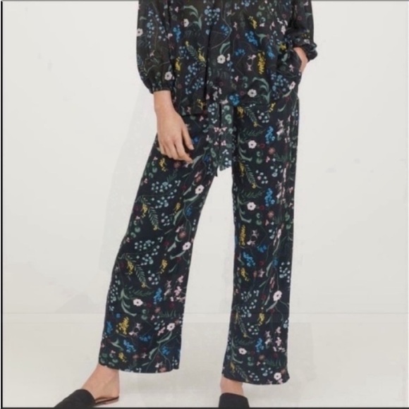 Anna Glover x H&M Floral Palazzo Pants Green Size 4 Career business Pants - Picture 9 of 11